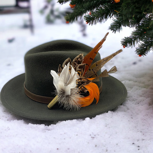 Orange & Natural Feather Hat Pin (CFP323)