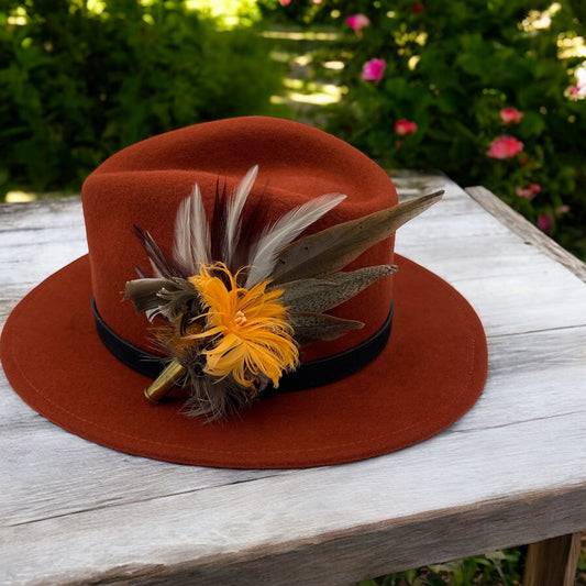 Orange & Natural Feather Hat Pin (CFP522)