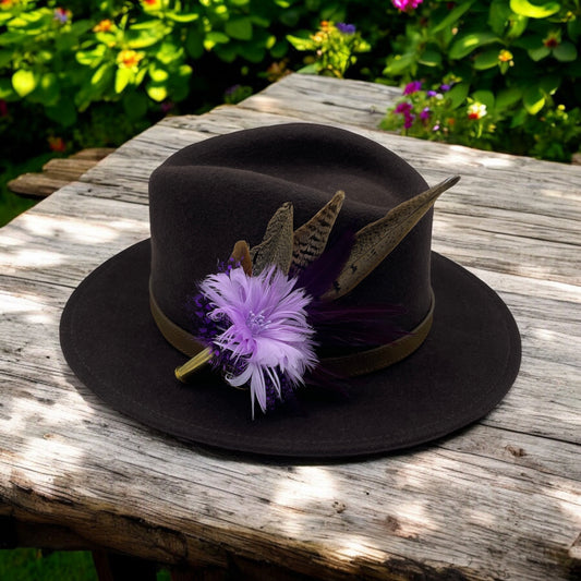 Purple Tones & Natural Feather Hat Pin (CFP547)