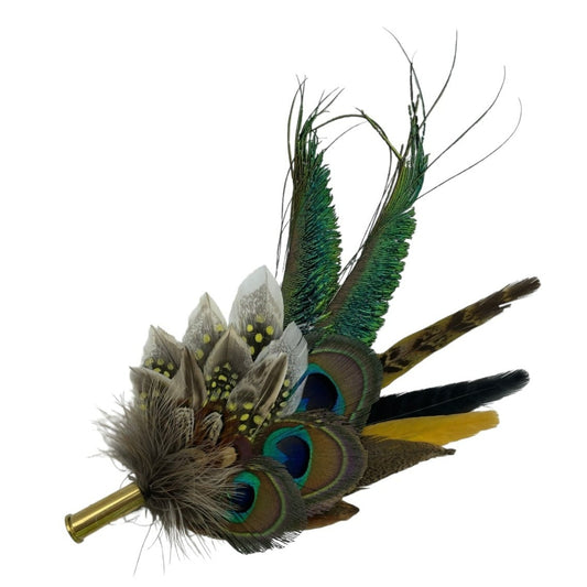 Peacock, Mustard & Natural Feather Hat Pin (CFP576)