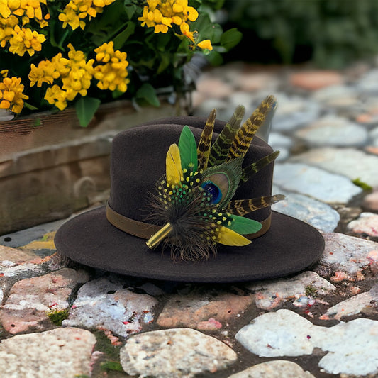 Peacock, Yellow & Green Feather hat Pin (CFP494)