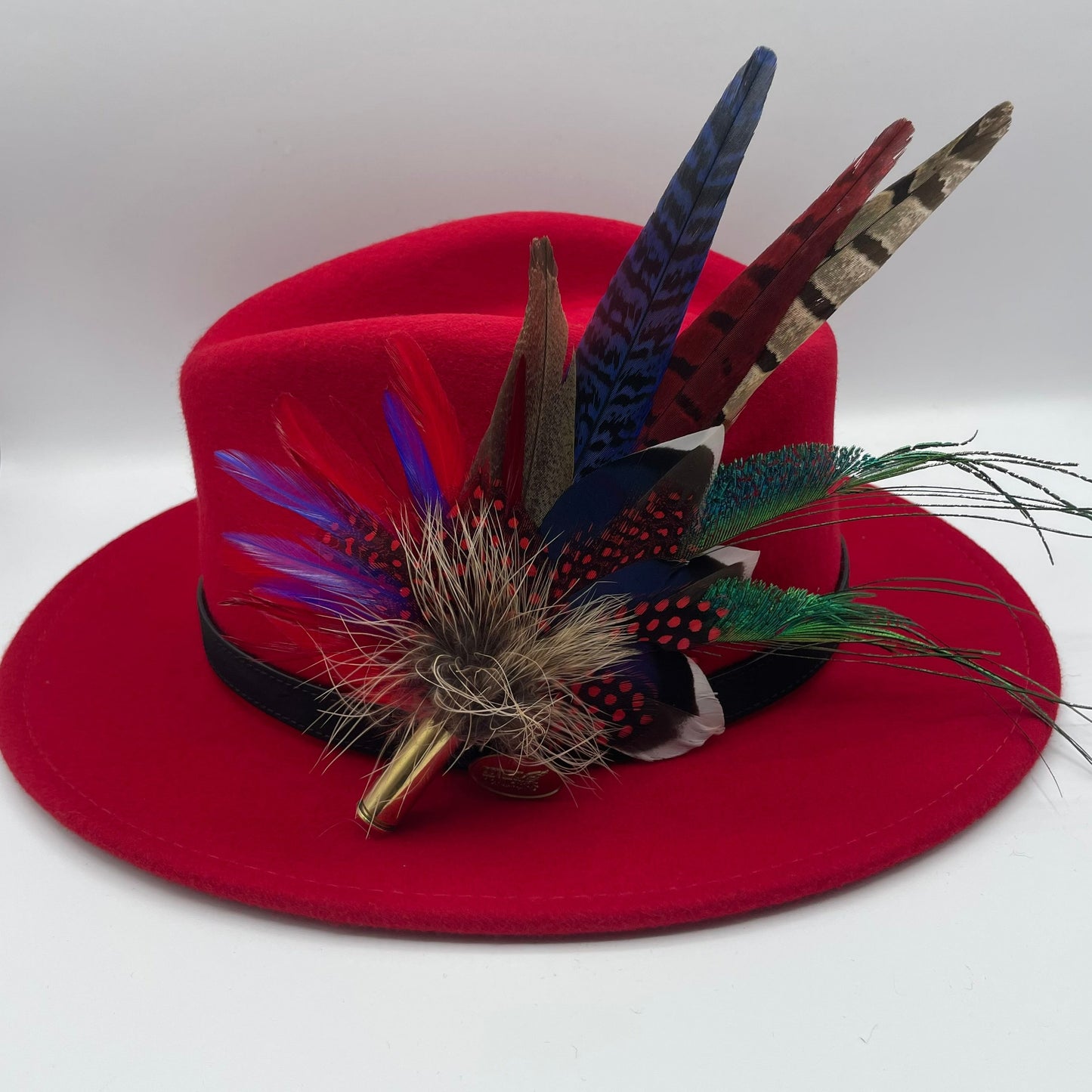 Red, Blue & Teal Feather Hat Pin (CFP370)