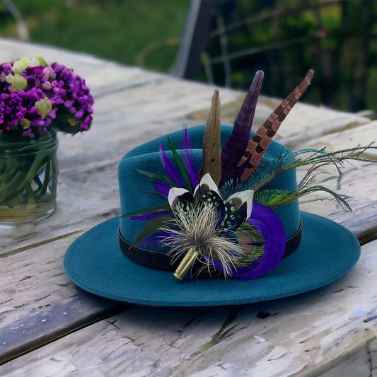 Peacock, Purple & Natural Feather Hat Pin (CFP350)