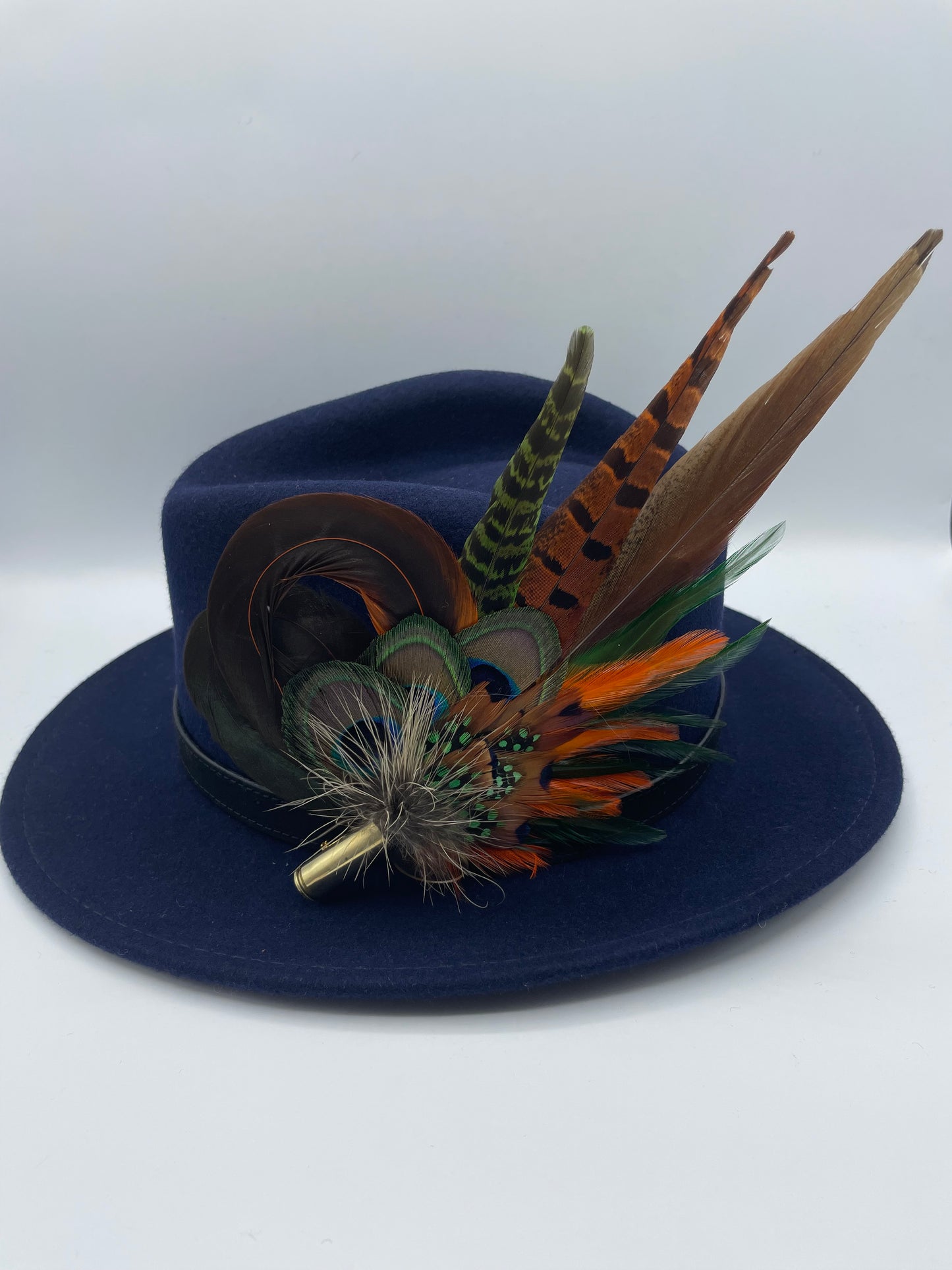 Peacock, Rust, Green & Natural Feather Hat Pin (CFP373)