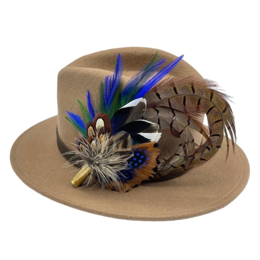 Blue, Green & Natural Feather Hat Pin (CFP659)