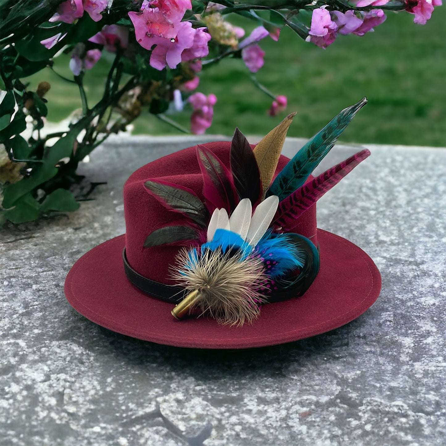 Plum, Blue, Pink & Natural Feather Hat Pin (CFP329)