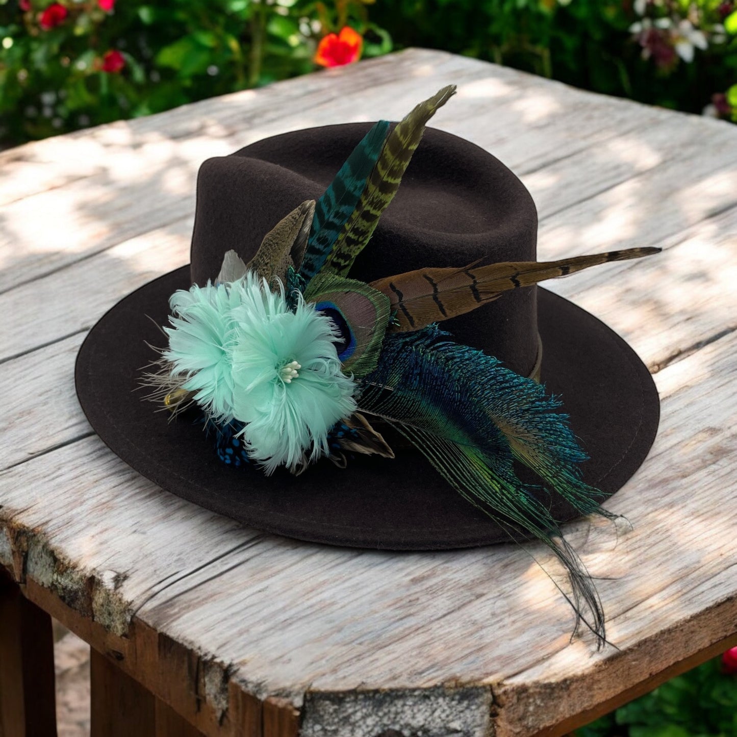 Peacock, Aqua & Turquoise Feather Hat Pin (CFP560)