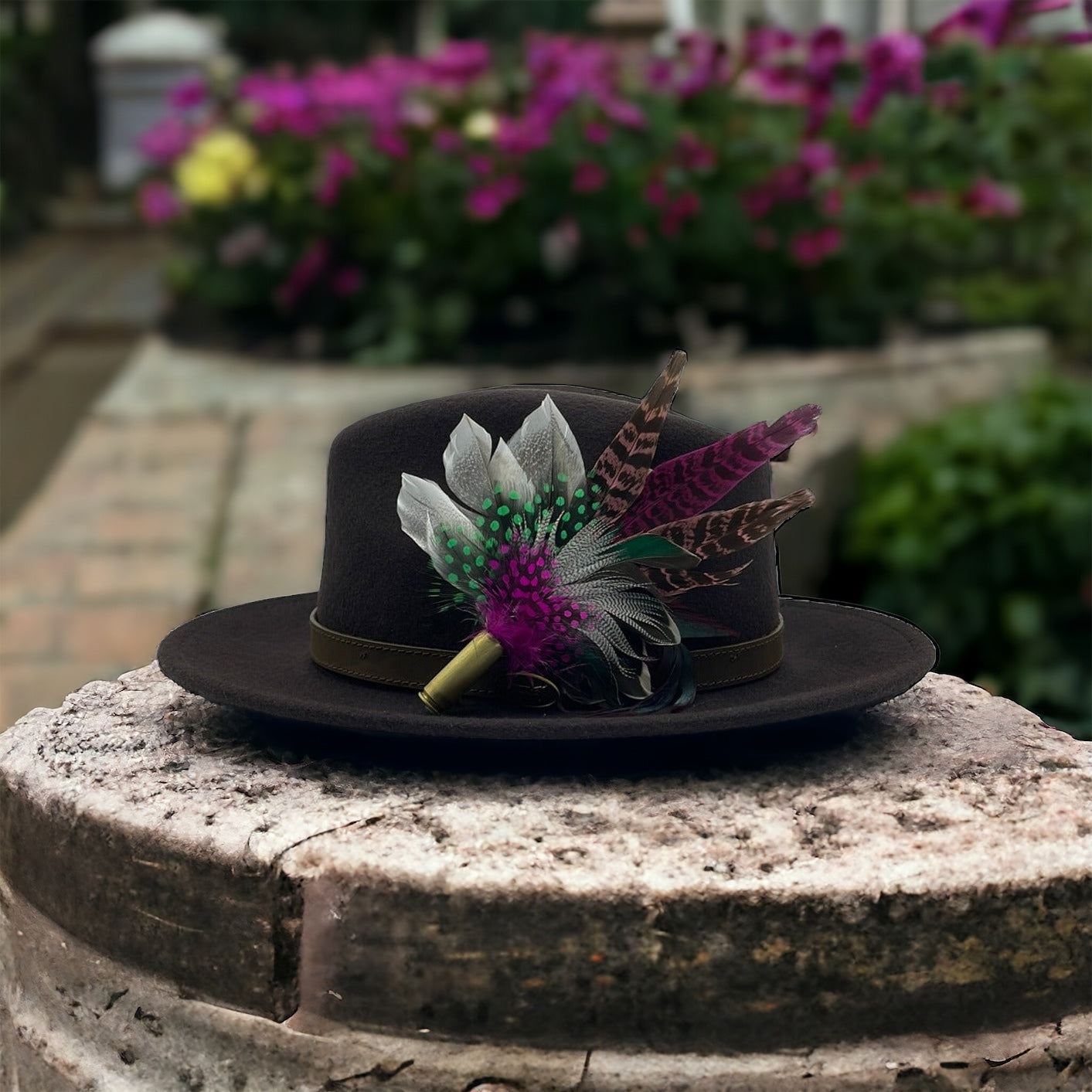 Pink, Green & Natural Feather Hat Pin (CFP138)