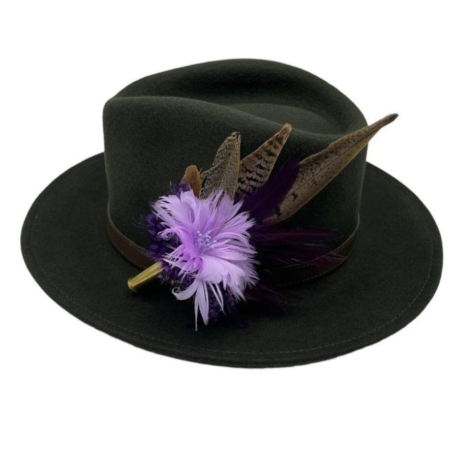 Purple Tones & Natural Feather Hat Pin (CFP547)