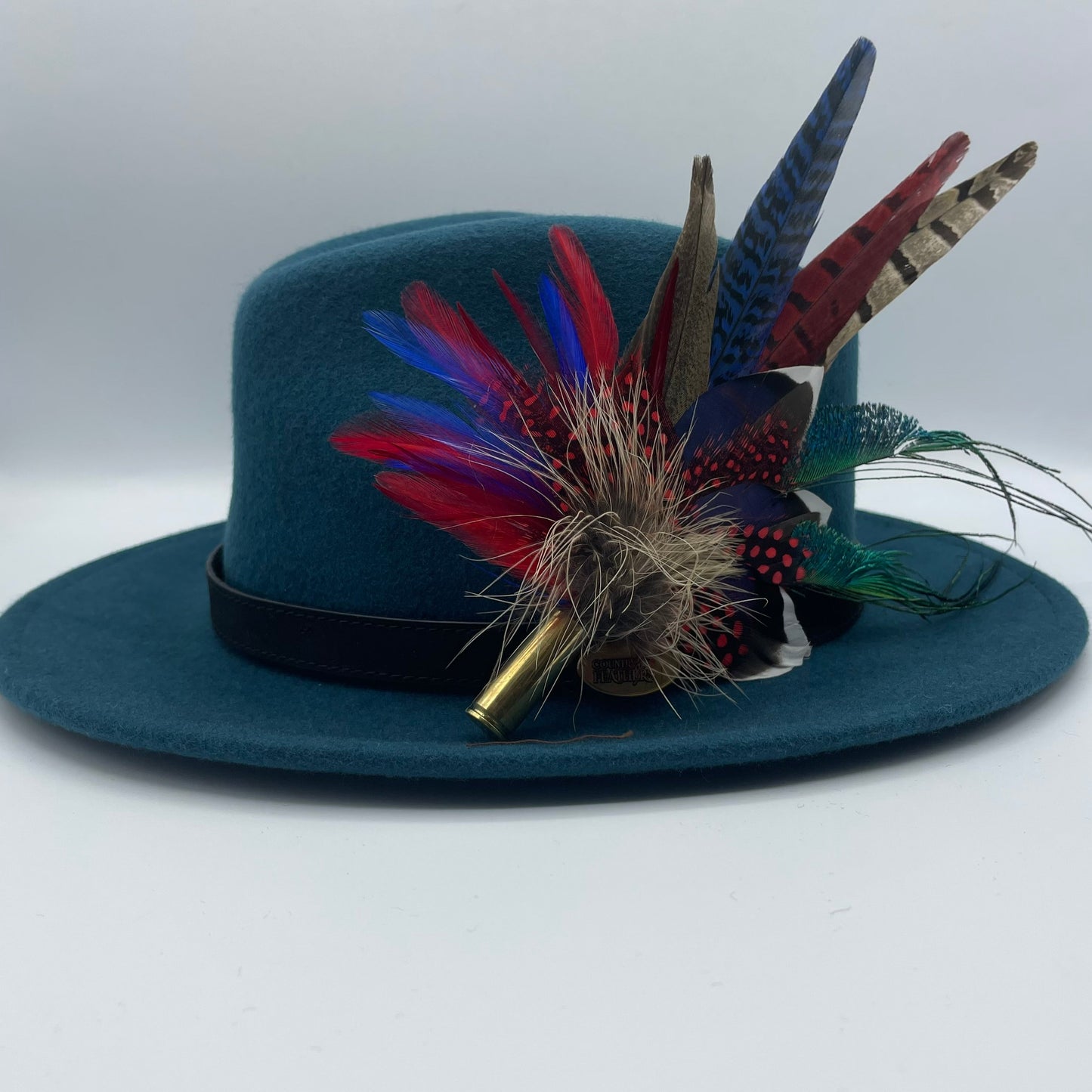 Red, Blue & Teal Feather Hat Pin (CFP370)