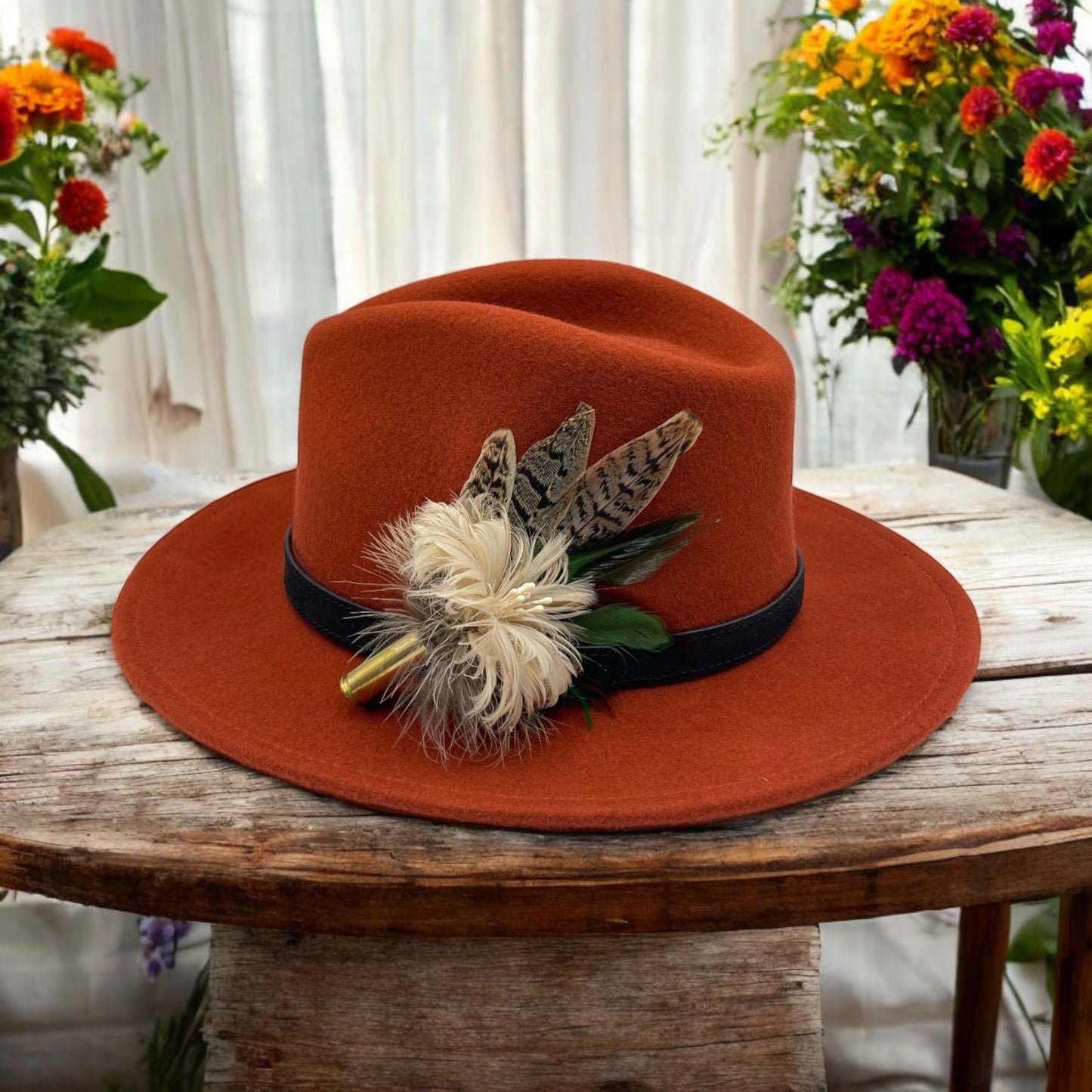 Cream, Green & Natural Feather Hat Pin (CFP645)