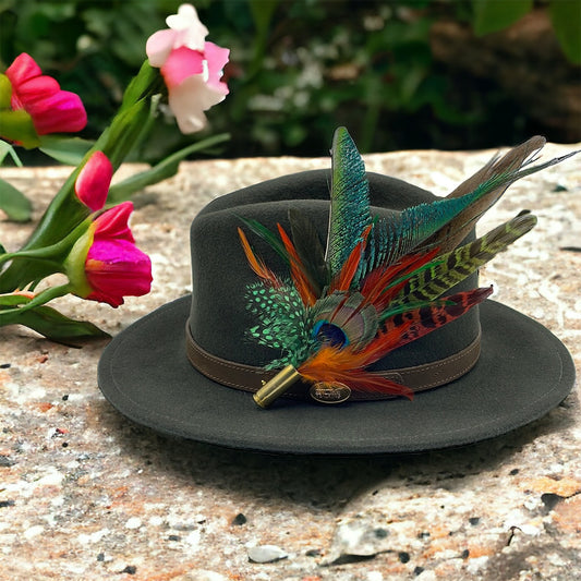 Peacock, Teal & Rust Feather Hat Pin (CFP341)