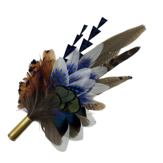 Peacock, Blue & Natural Feather Hat Pin (CFP661)