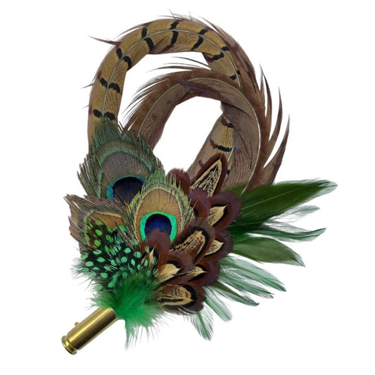 Peacock, Green & Natural Feather Hat Pin (CFP607)