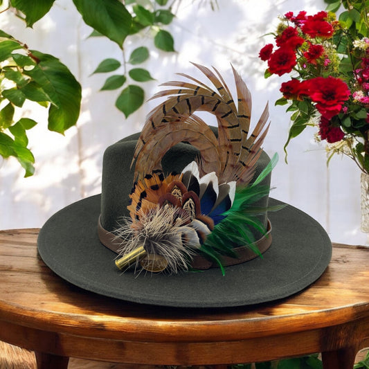 Green & Natural Feather Hat Pin (CFP653)