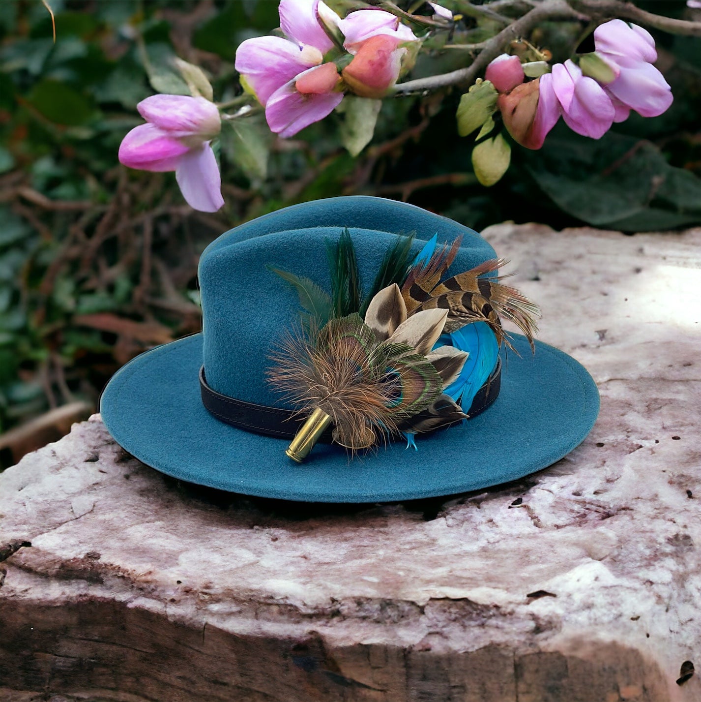 Peacock, Blue & Natural Feather Hat Pin (CFP279)