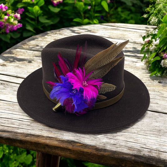 Fuchsia, Purple & Natural Feather Hat Pin (CFP546)