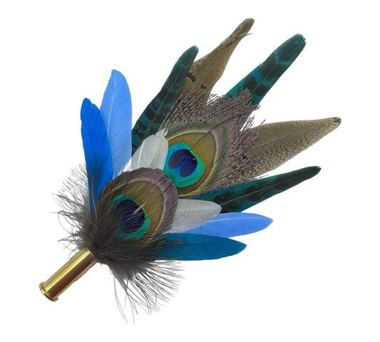 Peacock, Blue & Natural Feather Hat Pin (CFP503)