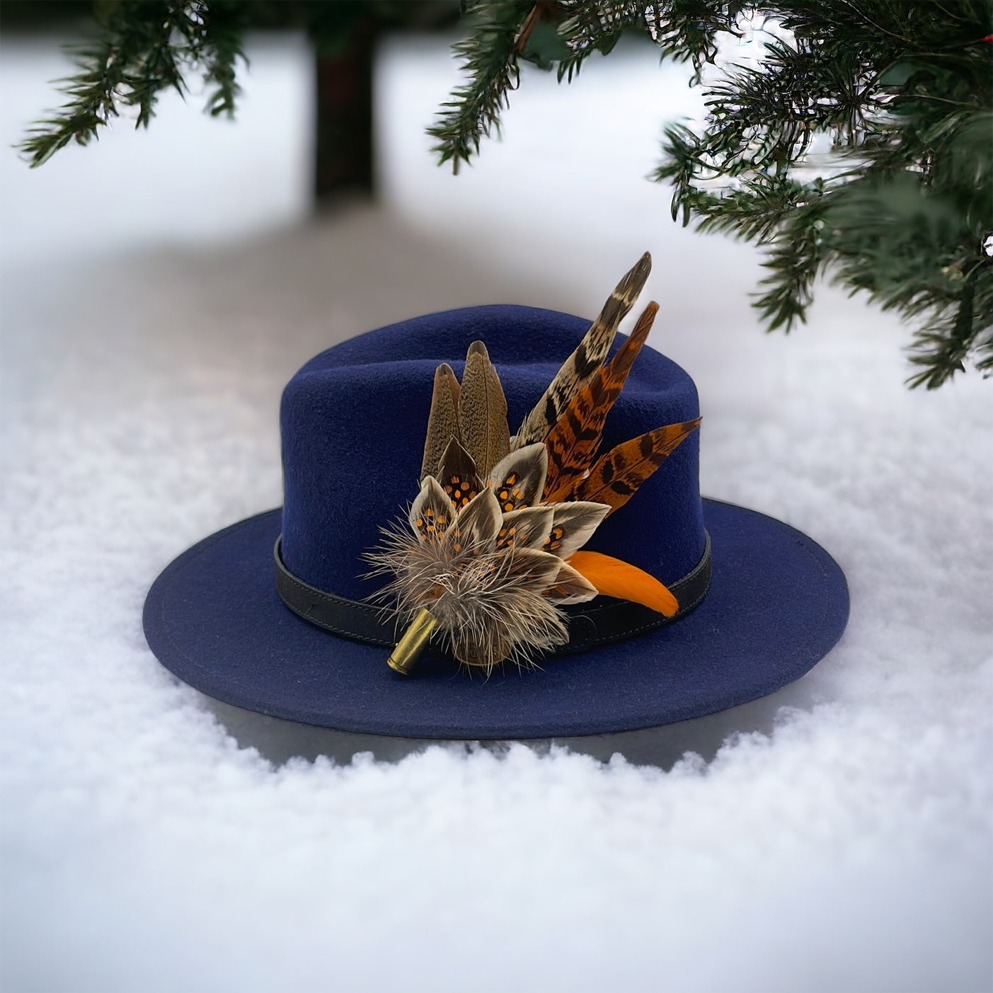 Orange & Natural Feather Hat Pin (CFP325)