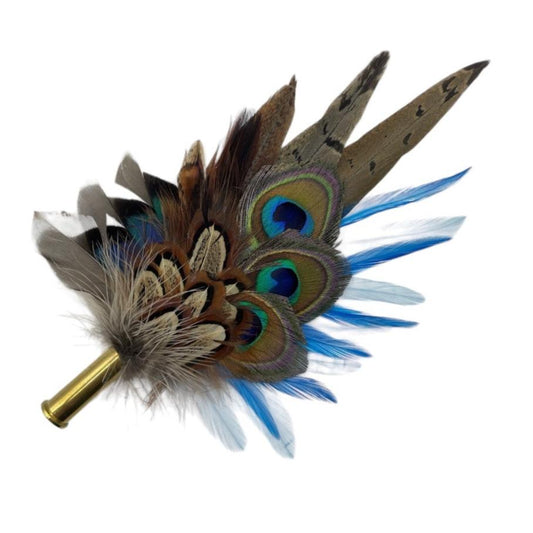 Peacock, Turquoise & Natural Feather Hat Pin (CFP612)