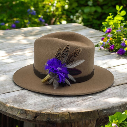 Purple & Natural Feather Hat Pin (CFP642)