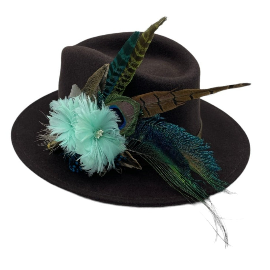 Peacock, Aqua & Turquoise Feather Hat Pin (CFP560)