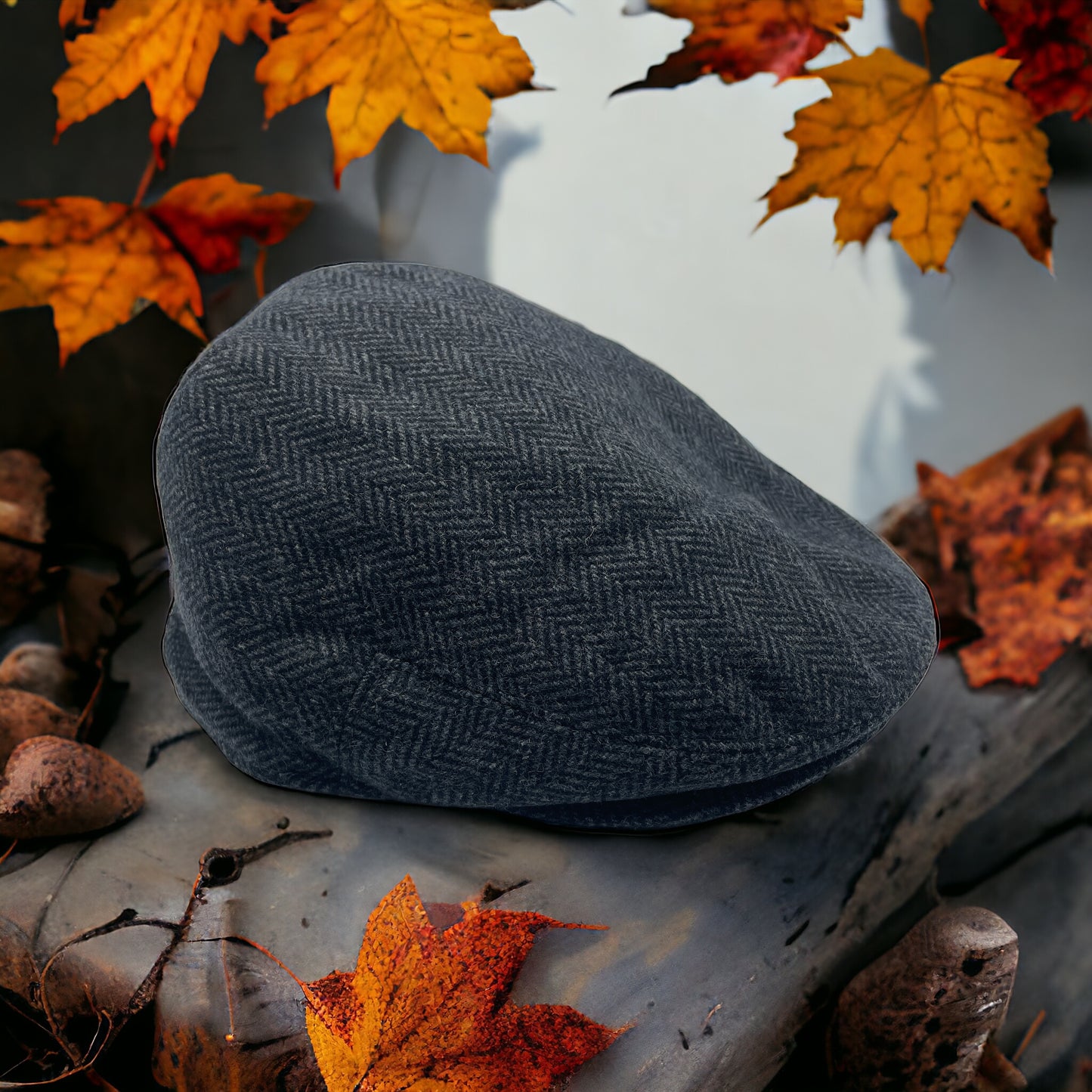 Dark Grey Herringbone Flat Cap