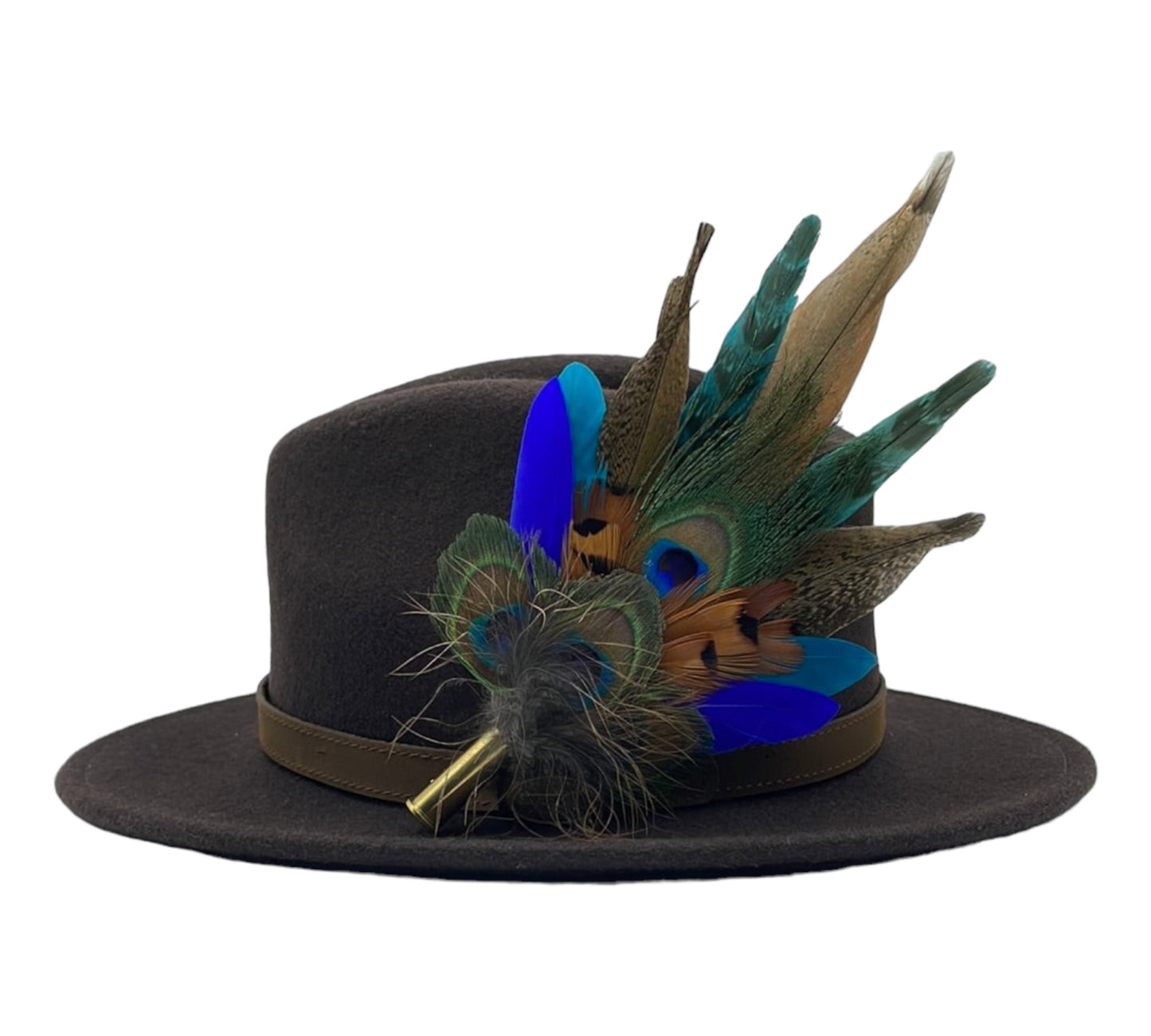 Peacock, Blue, Green & Natural Feather Hat Pin (CFP498)