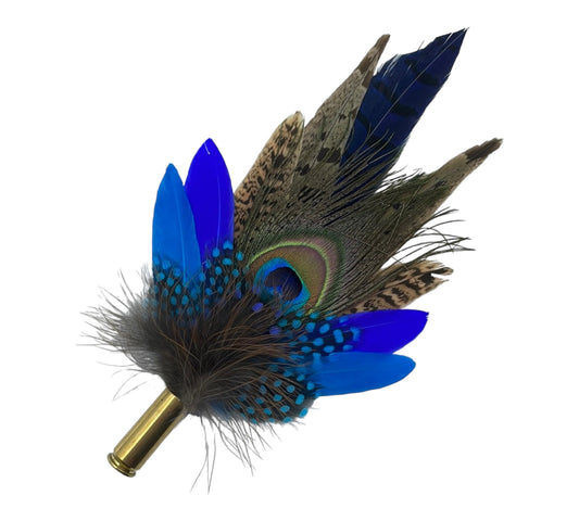 Peacock, Blue & Natural Feather hat Pin (CFP497)