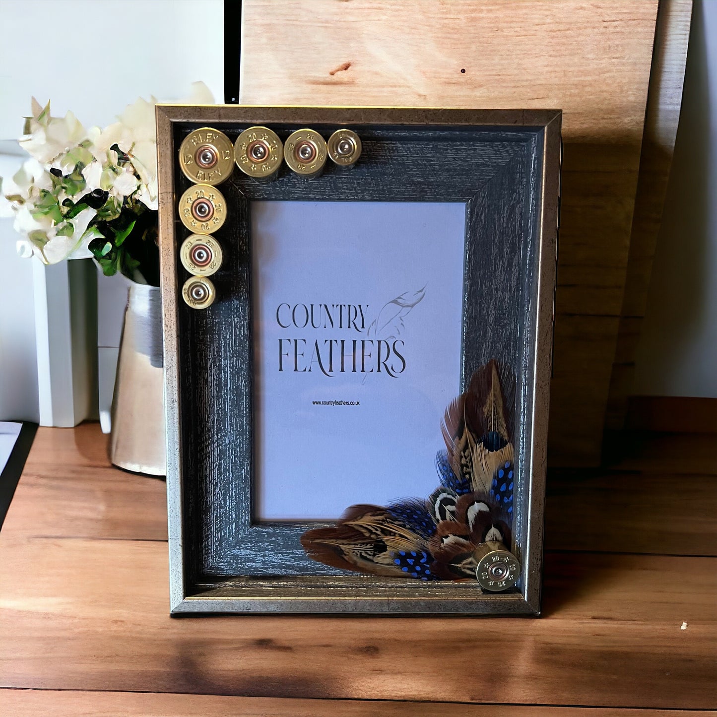 Pheasant & Blue Guinea Fowl Feather Photo Frame (CFPF2266)