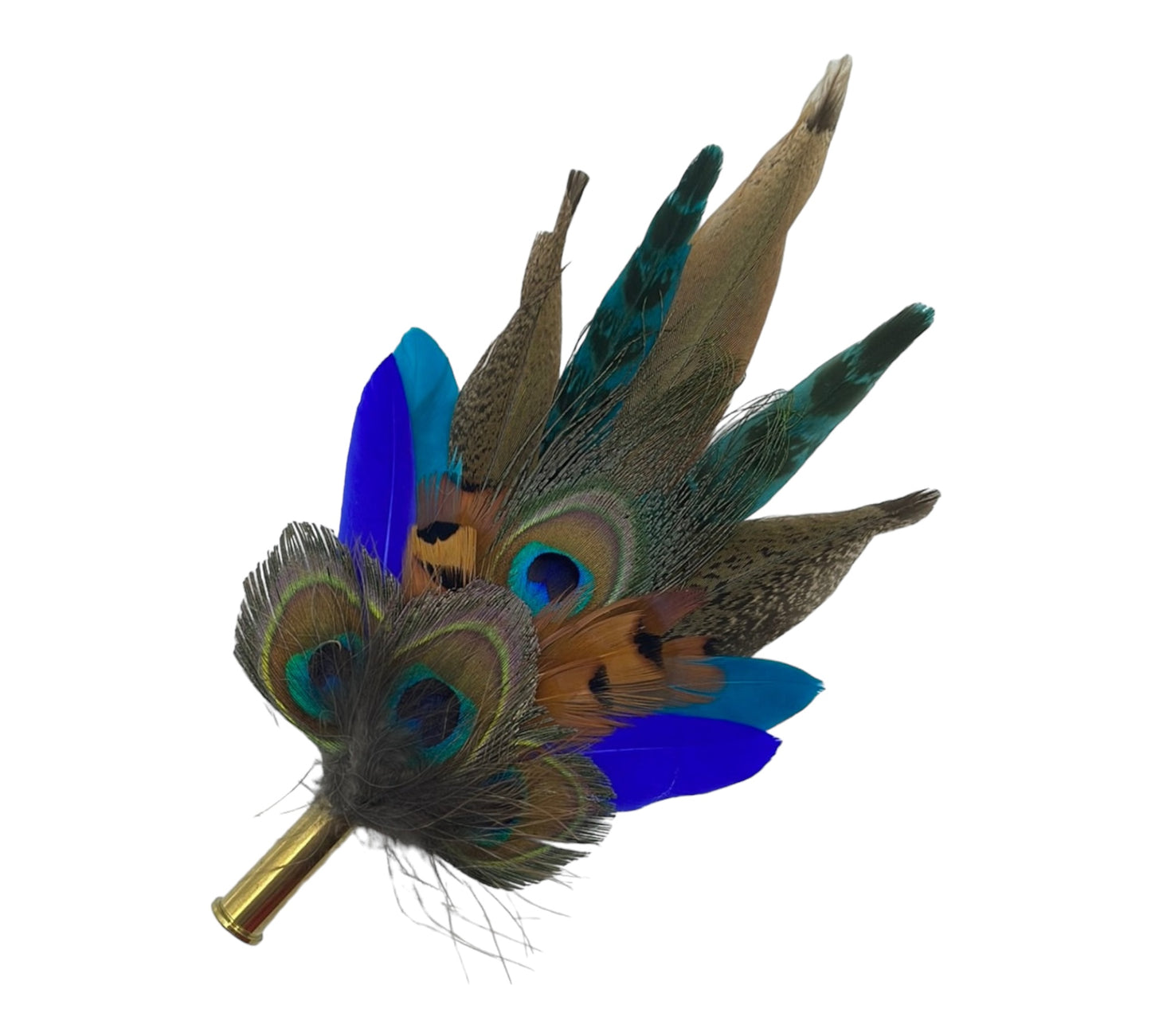 Peacock, Blue, Green & Natural Feather Hat Pin (CFP498)