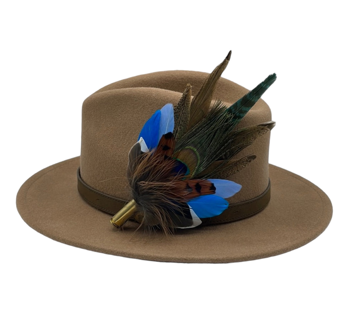 Peacock, Blue & Natural Feather Hat Pin (CFP500)