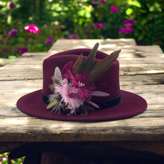 Plum, Pink & Natural Feather Hat Pin (CFP587)