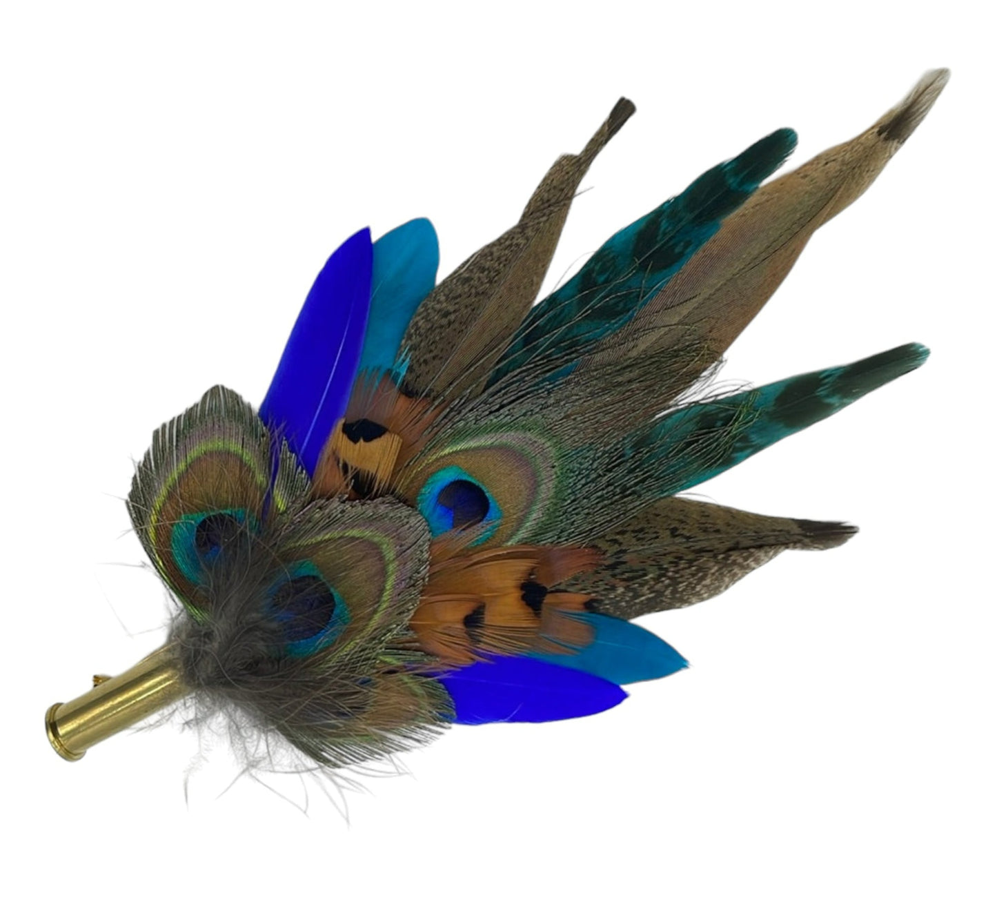 Peacock, Blue, Green & Natural Feather Hat Pin (CFP498)