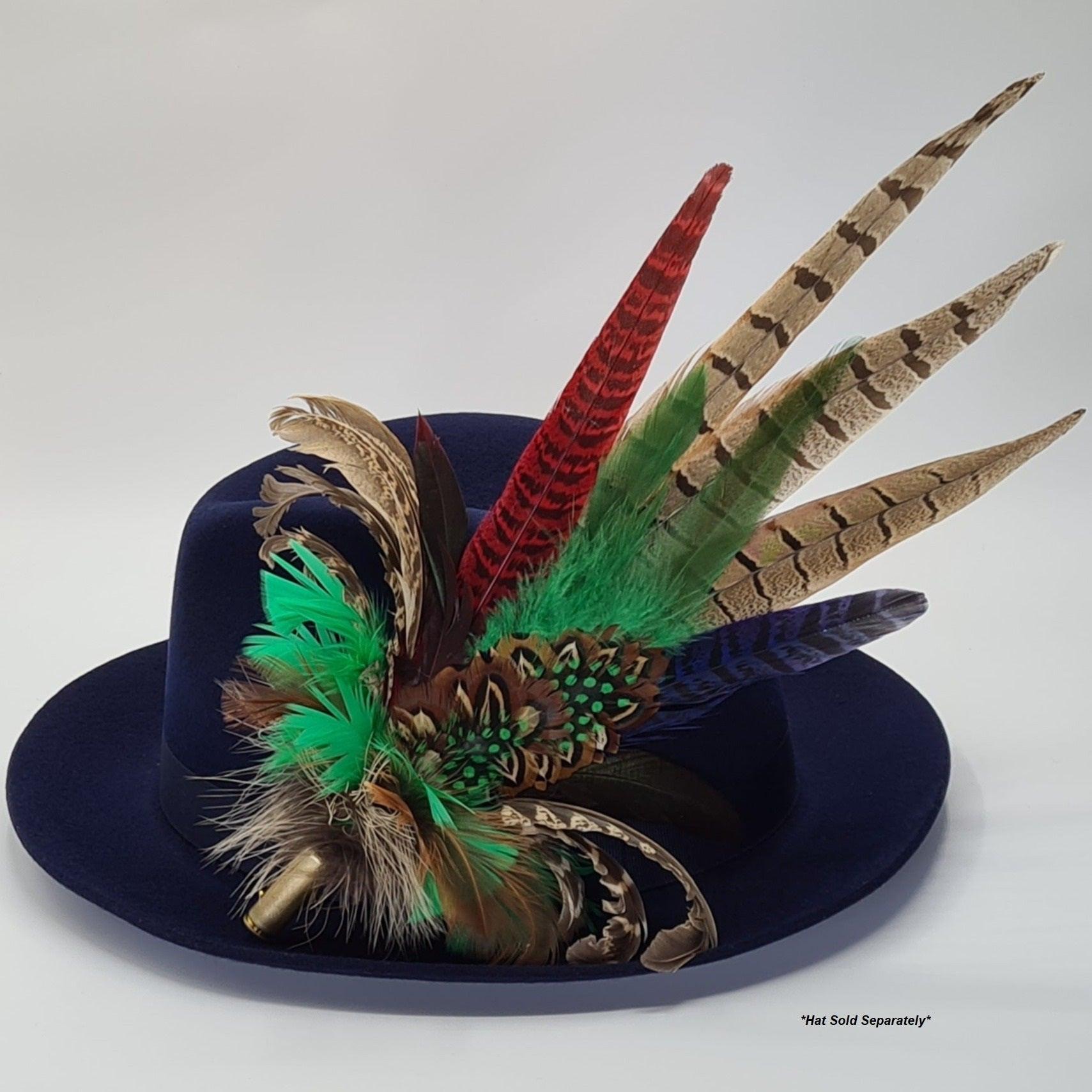 Green, Red, Blue & Natural Feather Pin - Country Feathers