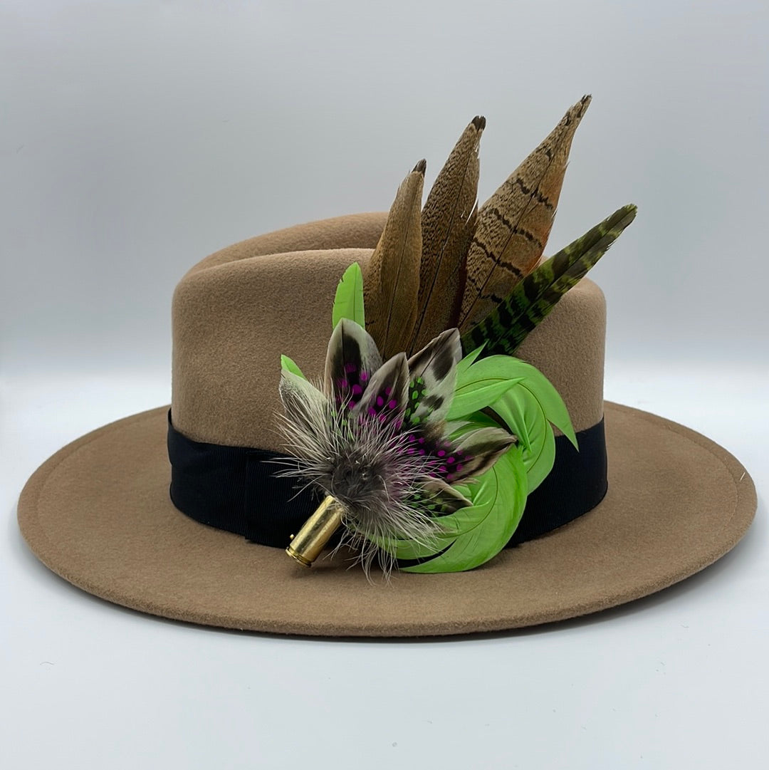 Lime Green, Cerise & Natural Feather Hat Pin (CFP166)