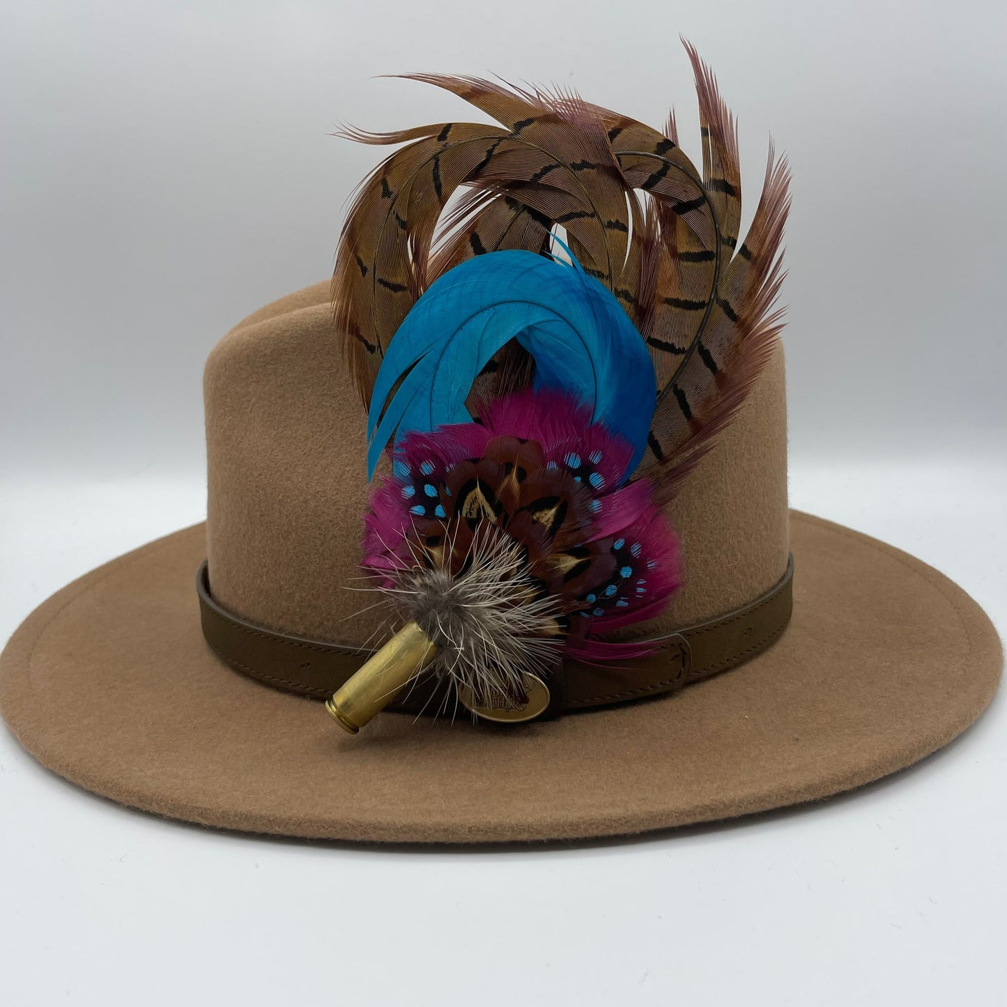 Turquoise, Wine & Natural Feather Hat Pin (CFP242)