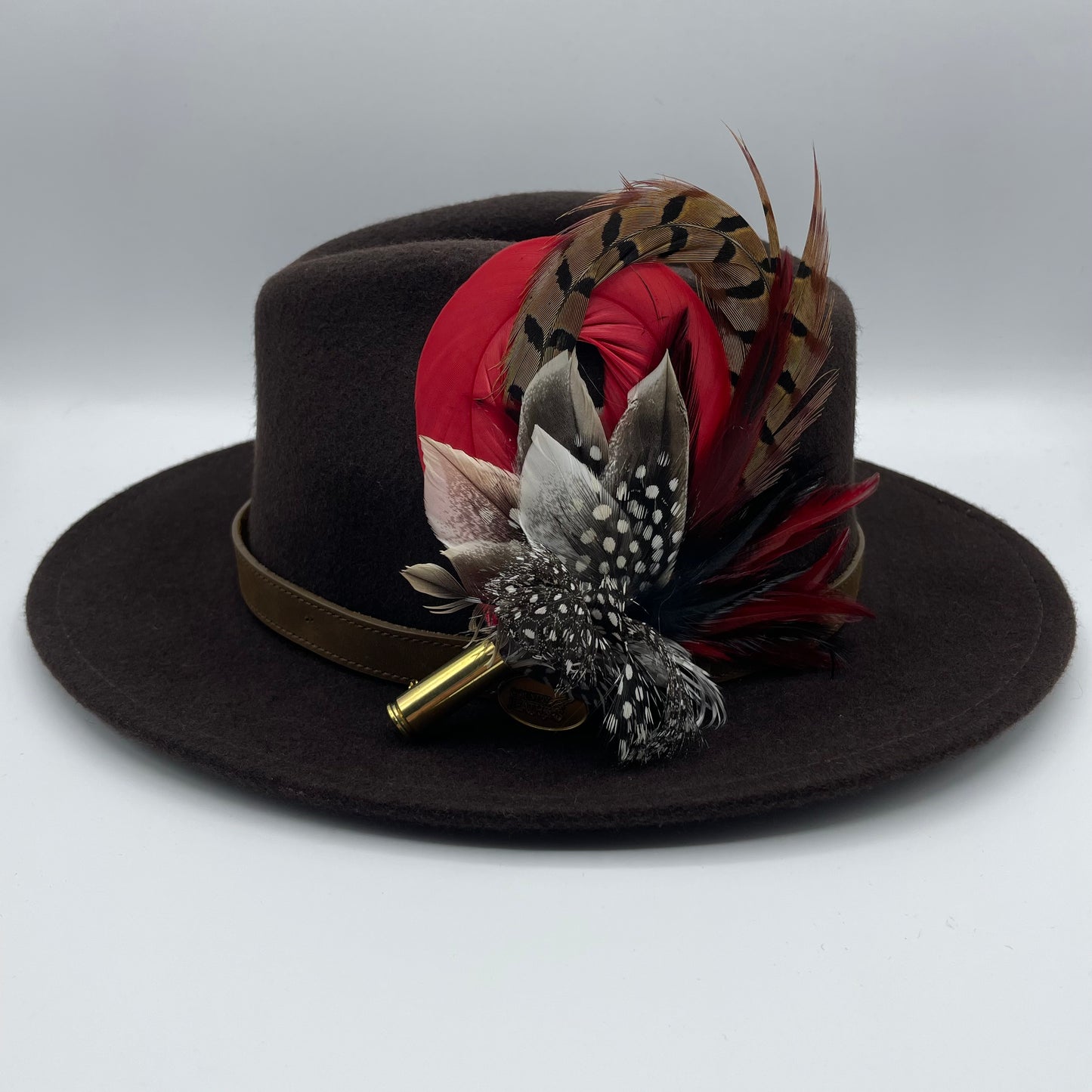 Red, Black, White & Natural Feather Hat Pin (CFP246)