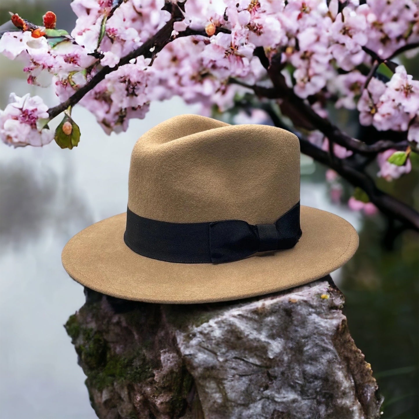 Fedora Camel Hat With Black Ribbon Band - REDUCED