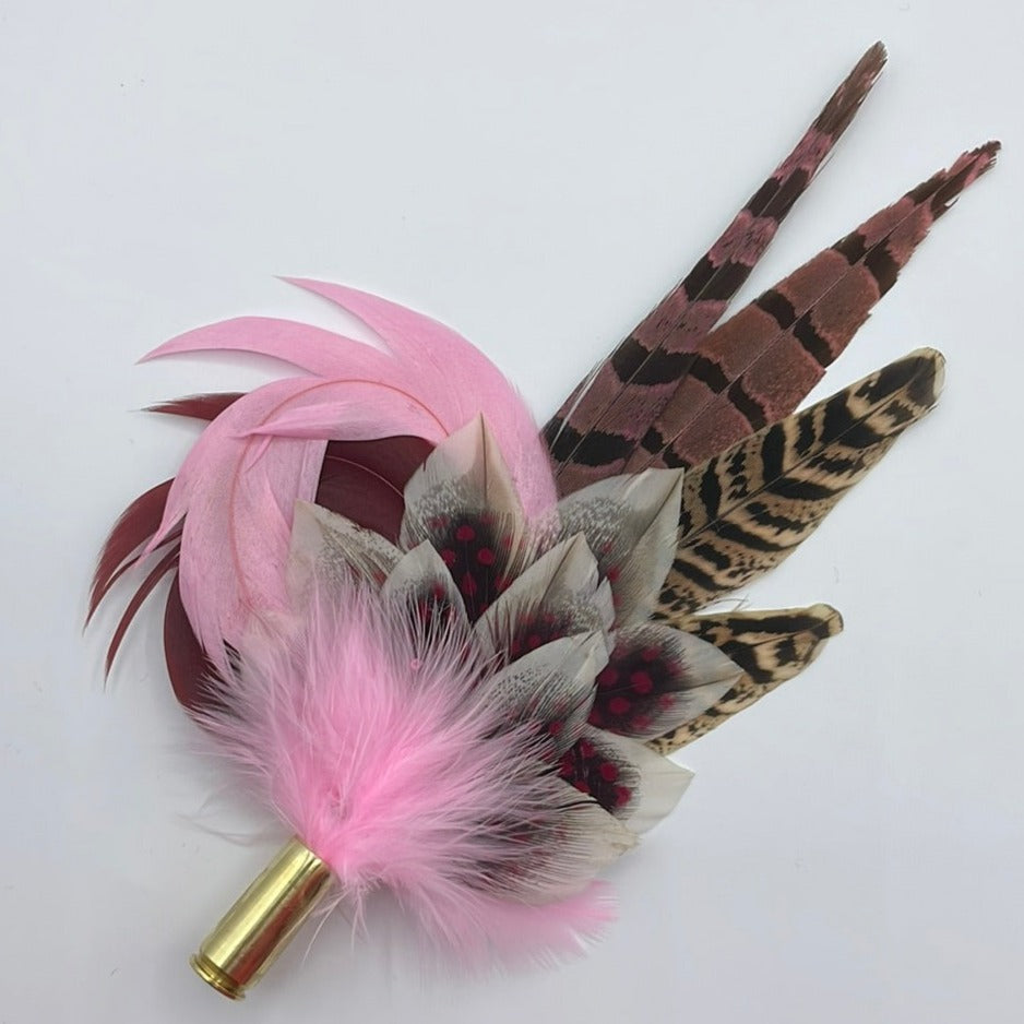 Pink, Ruby & Natural Feather Hat Pin (CFP142)