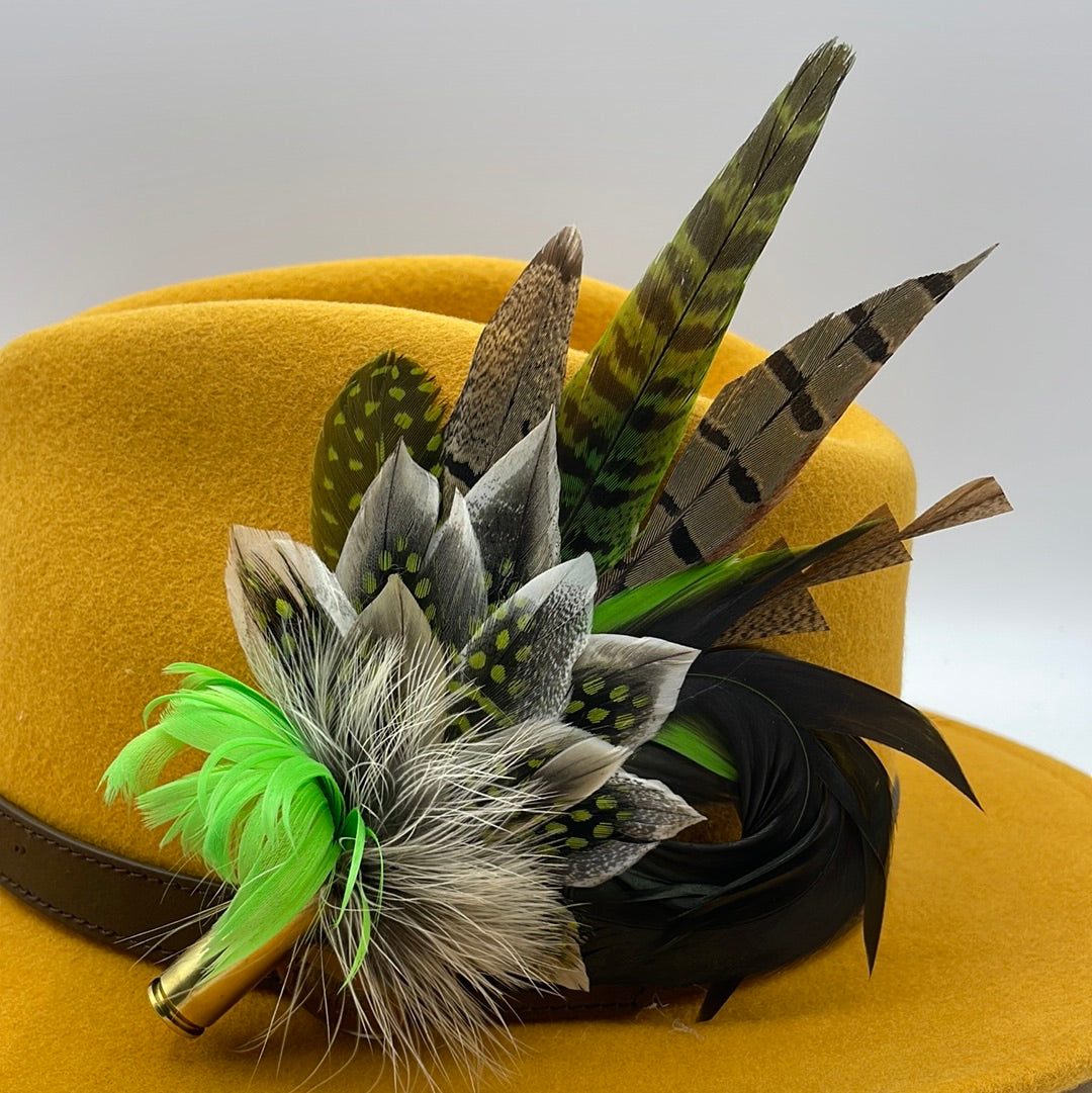 Lime Green & Natural Feather Pin (CFP140)