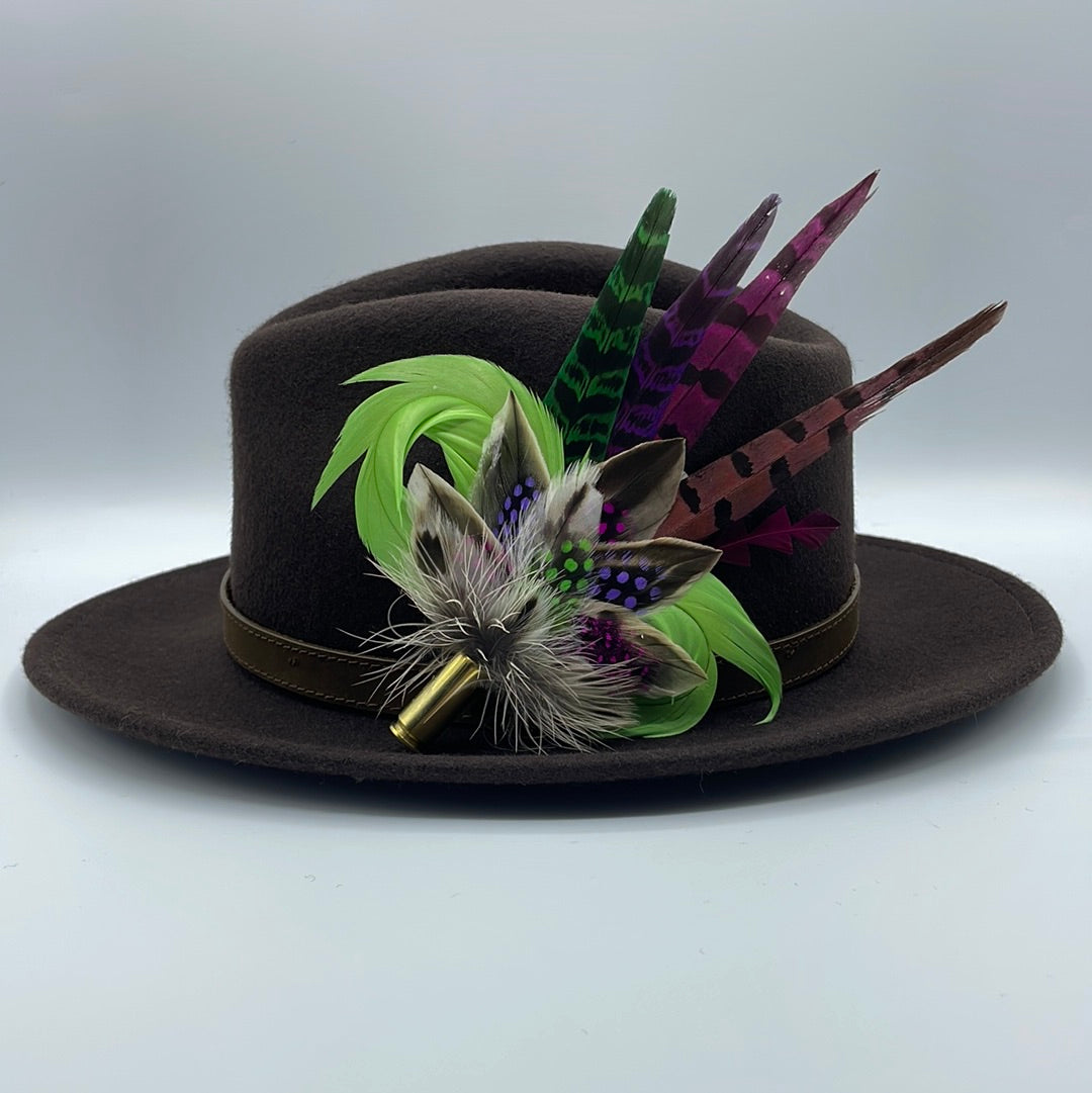 Lime. Purple, Cerise & Natural Feather hat Pin (CFP167)