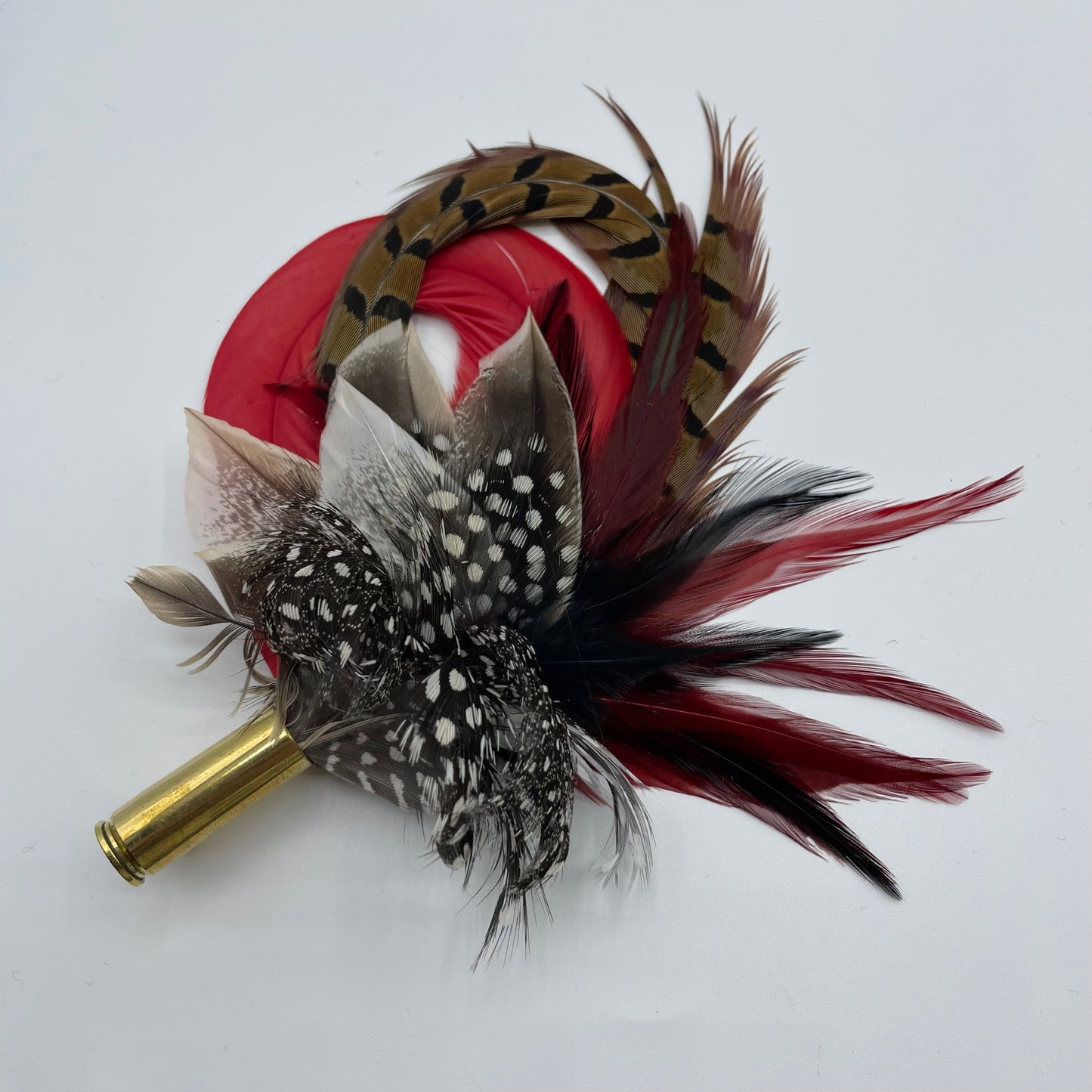 Red, Black, White & Natural Feather Hat Pin (CFP246)