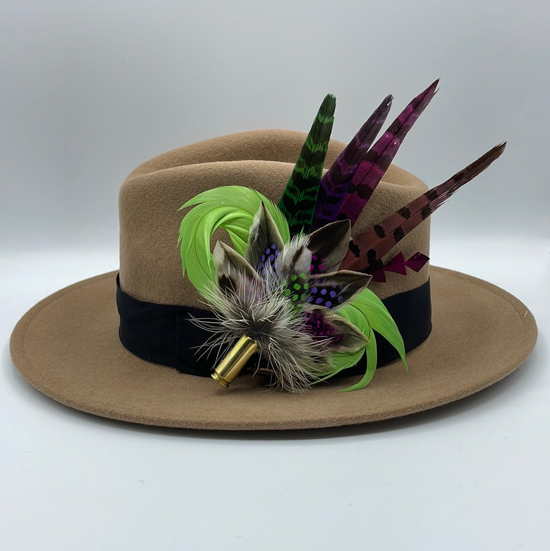 Lime. Purple, Cerise & Natural Feather hat Pin (CFP167)