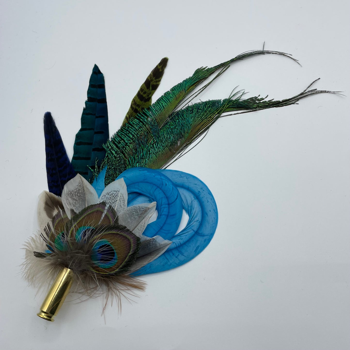 Peacock, Turquoise & Natural Feather Hat Pin (CFP248)