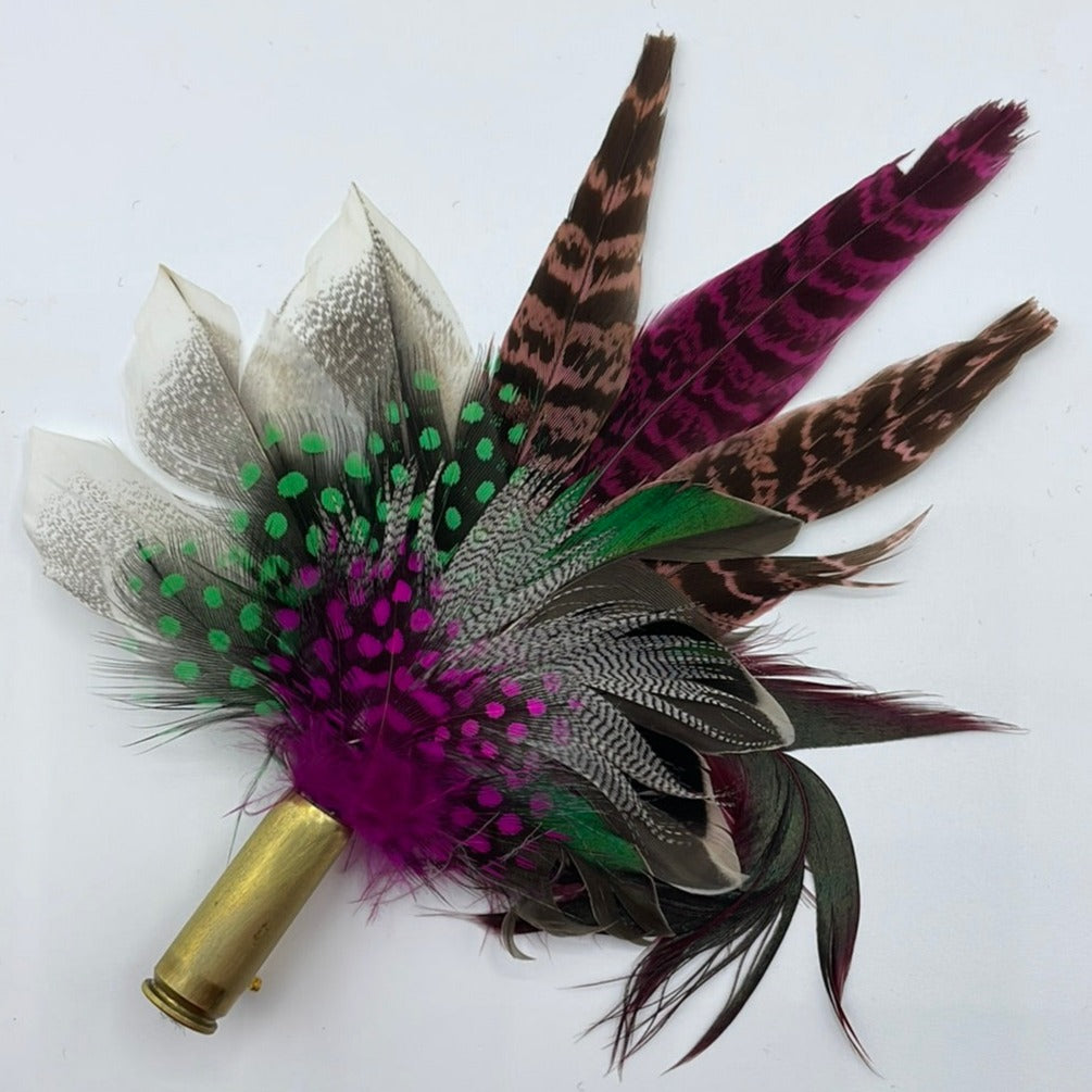 Pink, Green & Natural Feather Hat Pin (CFP138)