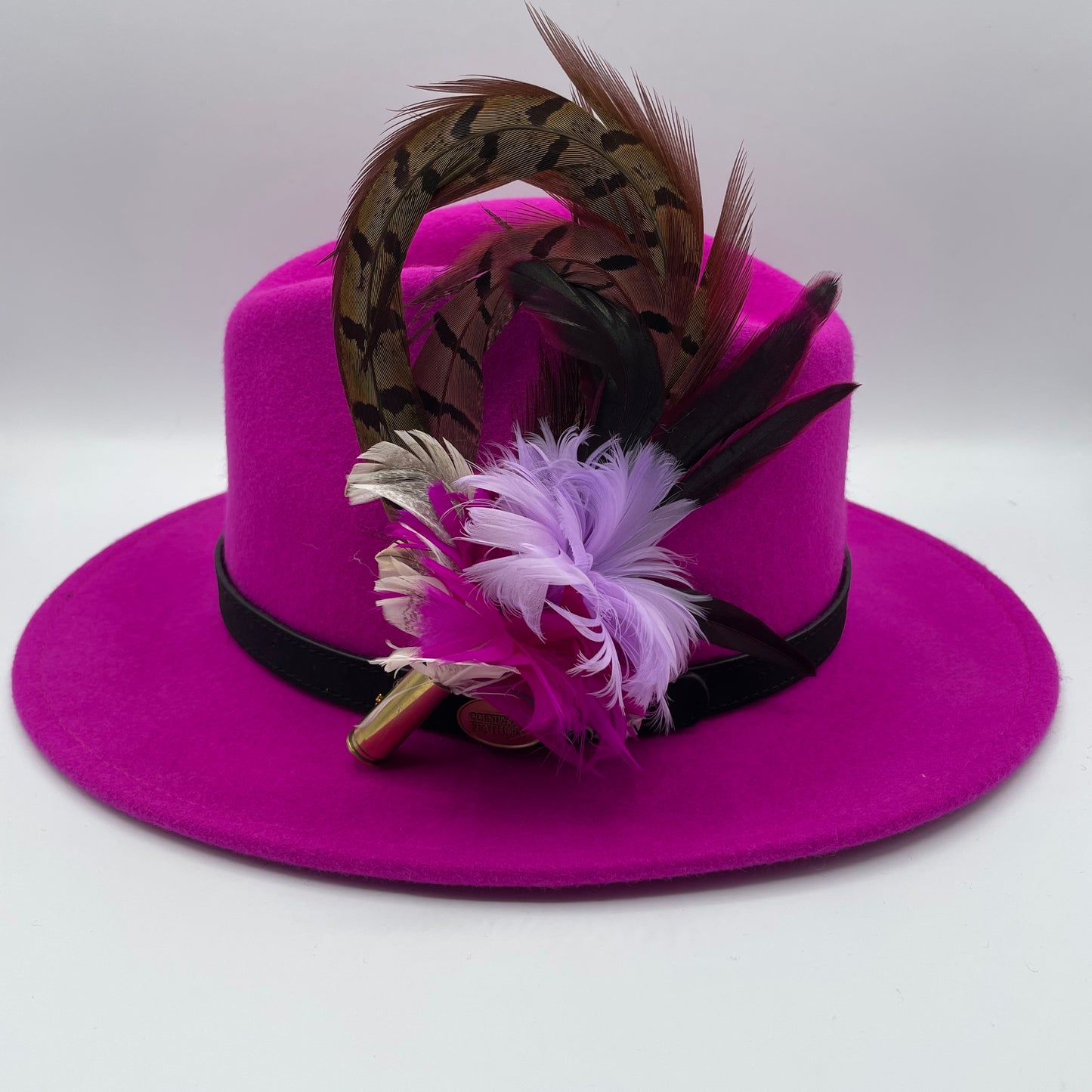 Cerise, Lilac, Wine & Natural Feather Hat Pin (CFP241)