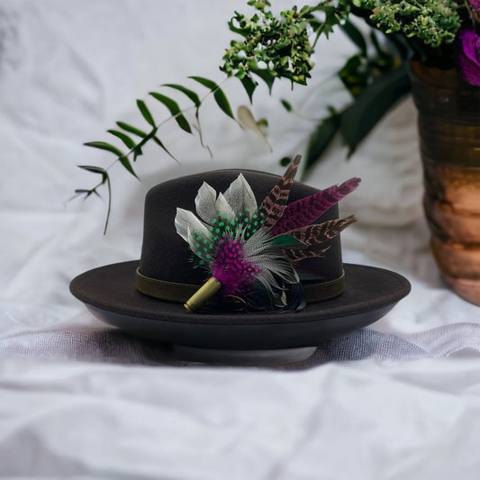 Pink, Green & Natural Feather Hat Pin (CFP138)