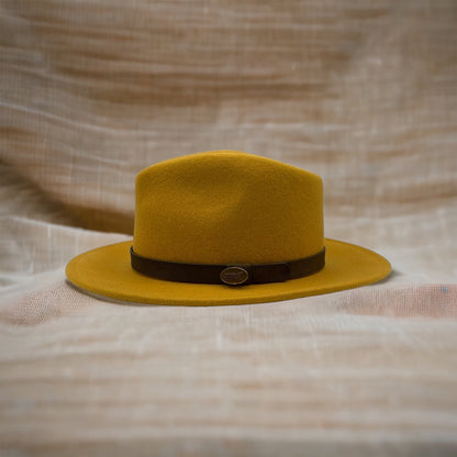 Fedora Mustard Hat With Black Leather Band