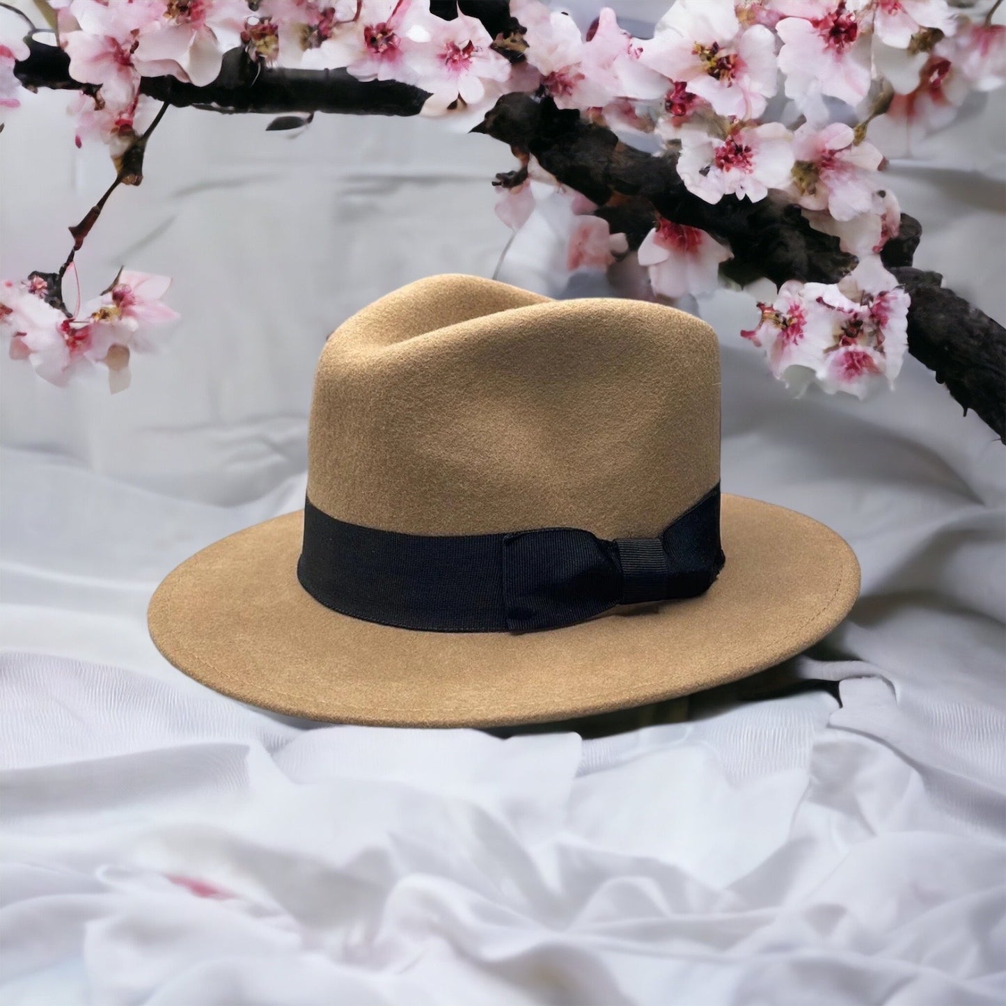 Fedora Camel Hat With Black Ribbon Band - REDUCED